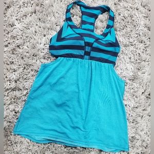 Lululemon Athletica 2-in-Run Tank Blue Striped Cutout Tank Top Size Small